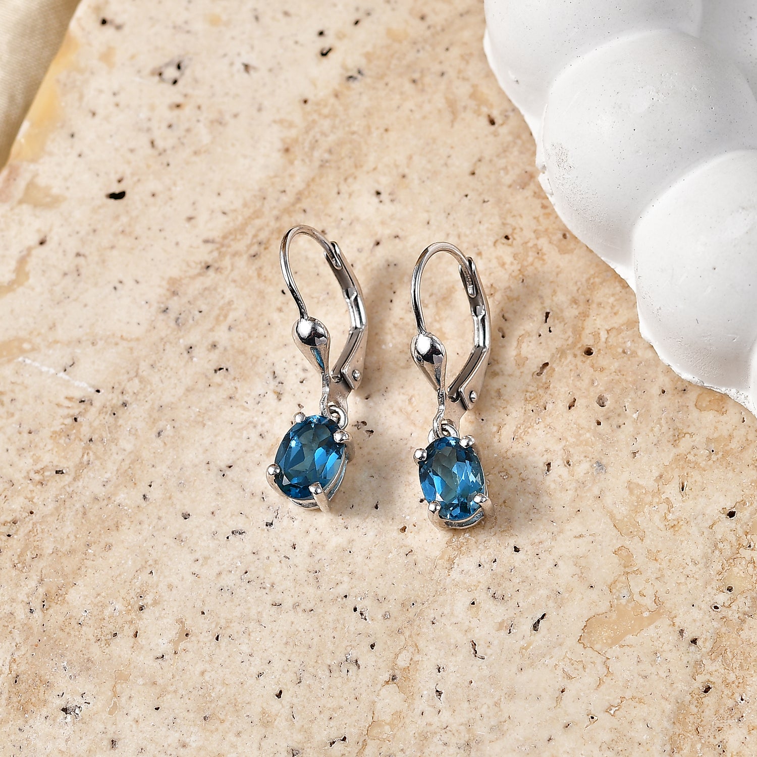 D'Joy London Blau Topas Ohrringe 925 Silber Rhodiniert ca. 1,96 ct.
