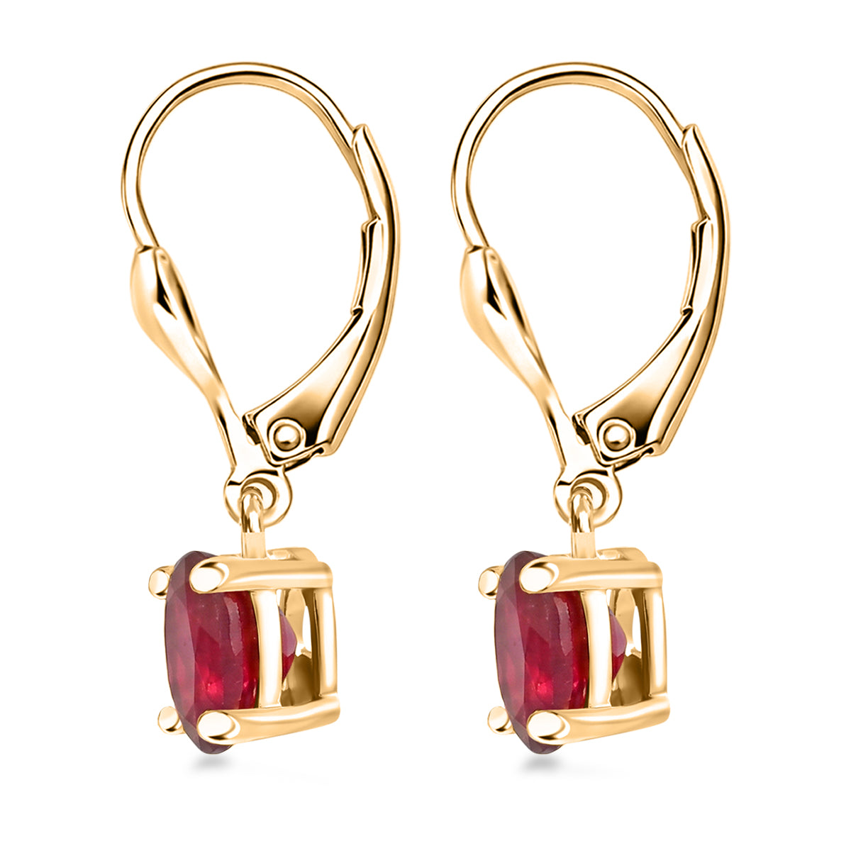 D'Joy Afrikanischer Rubin (Fissure gefüllt) Ohrringe 925 Silber 750 Gelbgold vermeil ca. 2.36 ct