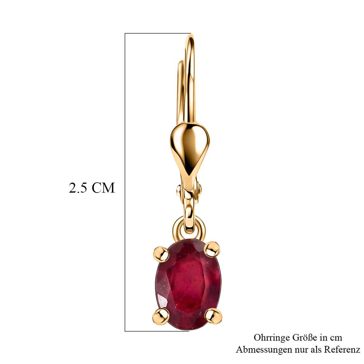 D'Joy Afrikanischer Rubin (Fissure gefüllt) Ohrringe 925 Silber 750 Gelbgold vermeil ca. 2.36 ct