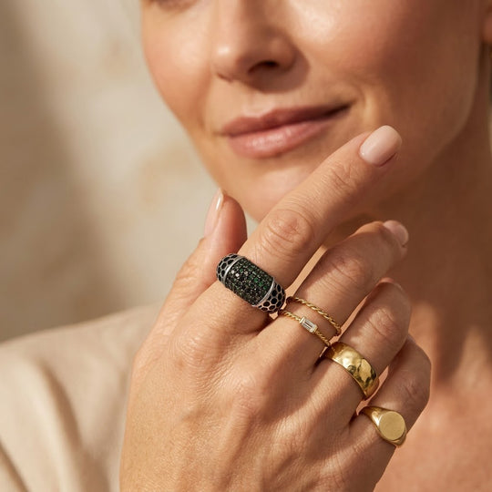 D'Joy Grüner Diamant Ring mit grüner Emaille 925 Silber Rhodiniert (Größe 17.00) ca. 0.50 ct