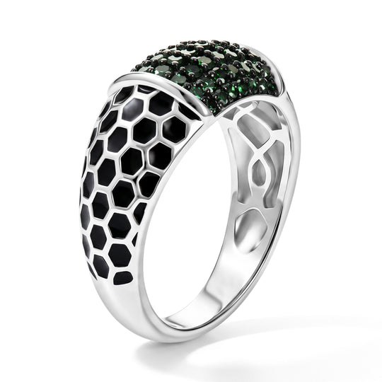 D'Joy Grüner Diamant Ring mit grüner Emaille 925 Silber Rhodiniert (Größe 17.00) ca. 0.50 ct