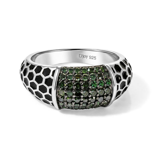 D'Joy Grüner Diamant Ring mit grüner Emaille 925 Silber Rhodiniert (Größe 17.00) ca. 0.50 ct