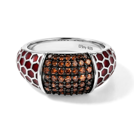 D'Joy Roter Diamant Ring mit roter Emaille 925 Silber Rhodiniert (Größe 18.00) ca. 0.50 ct