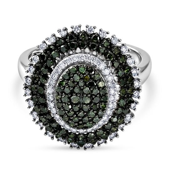 D'Joy grüner und weißer Diamant Cocktail Ring, 925 Silber rhodiniert - 1 ct.