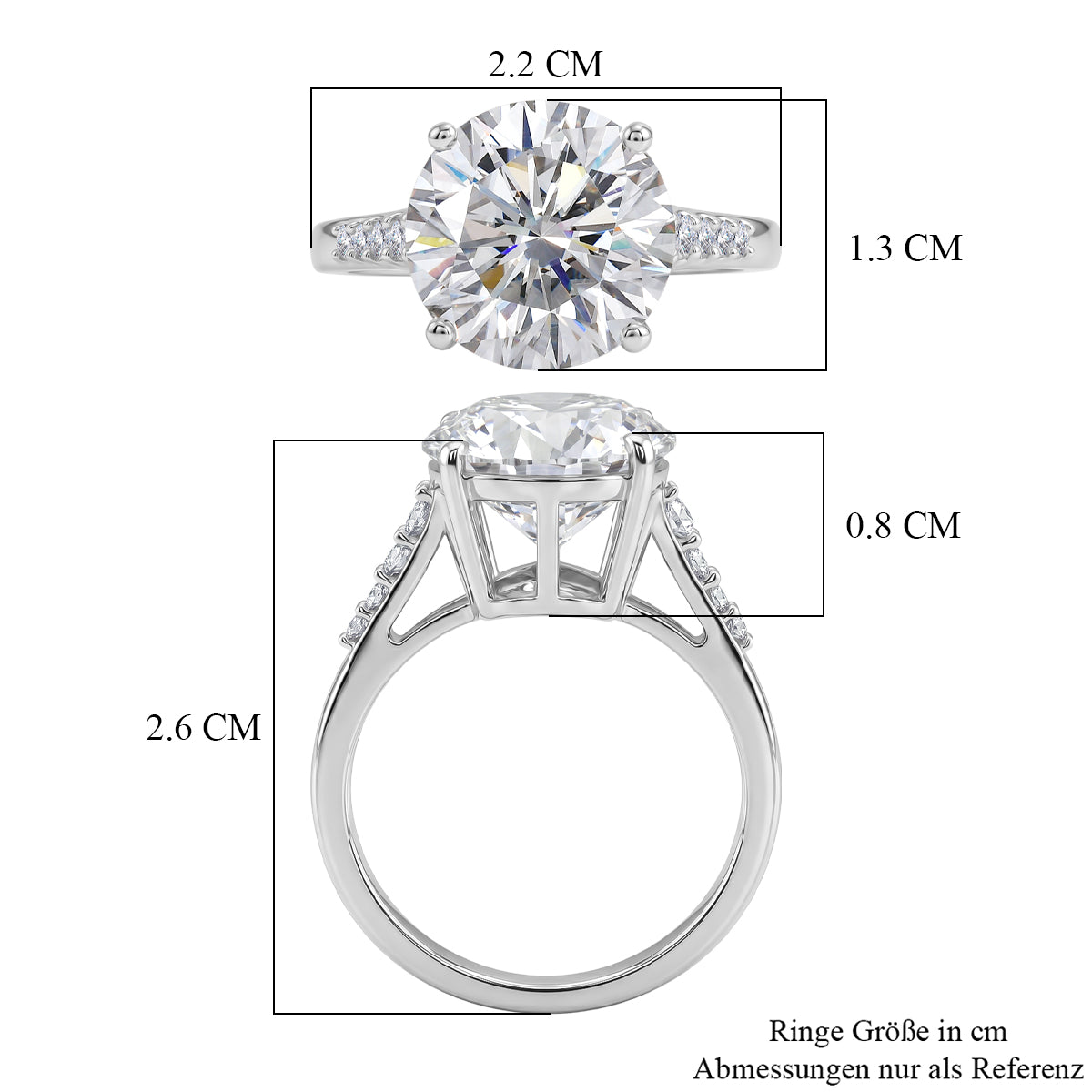 D'Joy Moissanit Ring 925 Silber Rhodiniert (Größe 20.00) ca. 5,13 ct