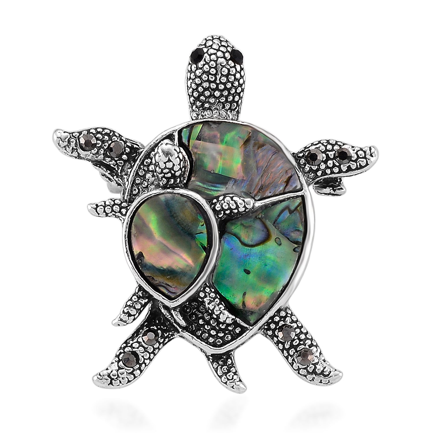 Abalone Muschel, Schwarze Kristall Brosche Reine Legierung Antik-silber-Plattierung