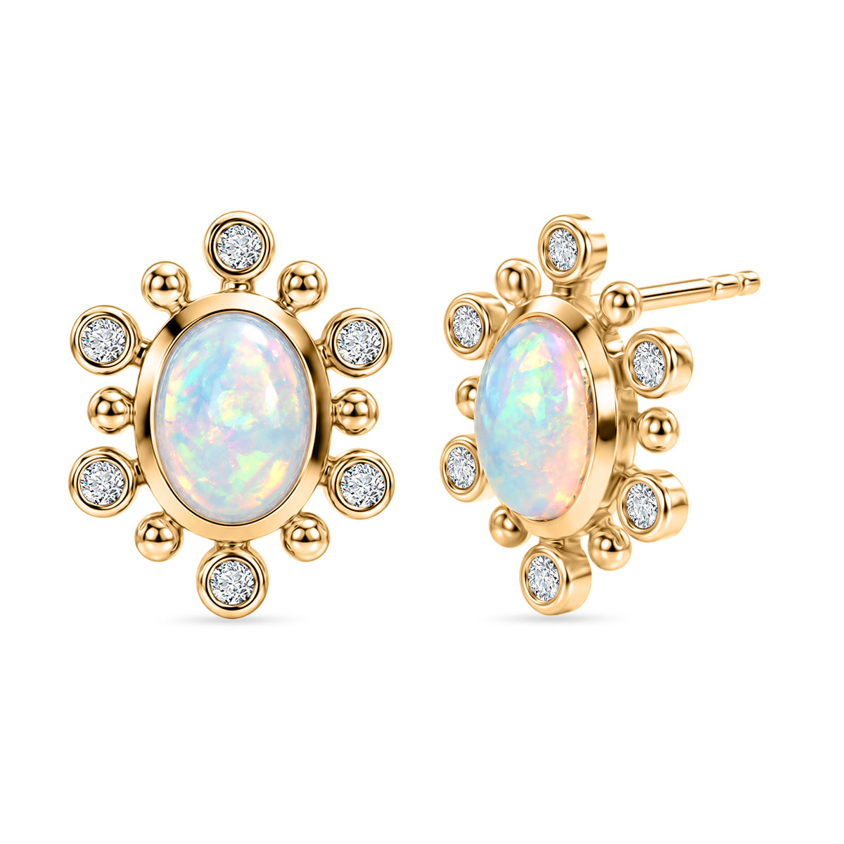 D'Joy AA Natürlicher, äthiopischer Welo Opal, Weißer Zirkon Ohrringe 925 Silber Gold ca. 1.13 ct