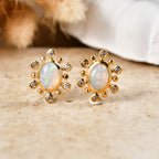 D'Joy AA Natürlicher, äthiopischer Welo Opal, Weißer Zirkon Ohrringe 925 Silber Gold ca. 1.13 ct