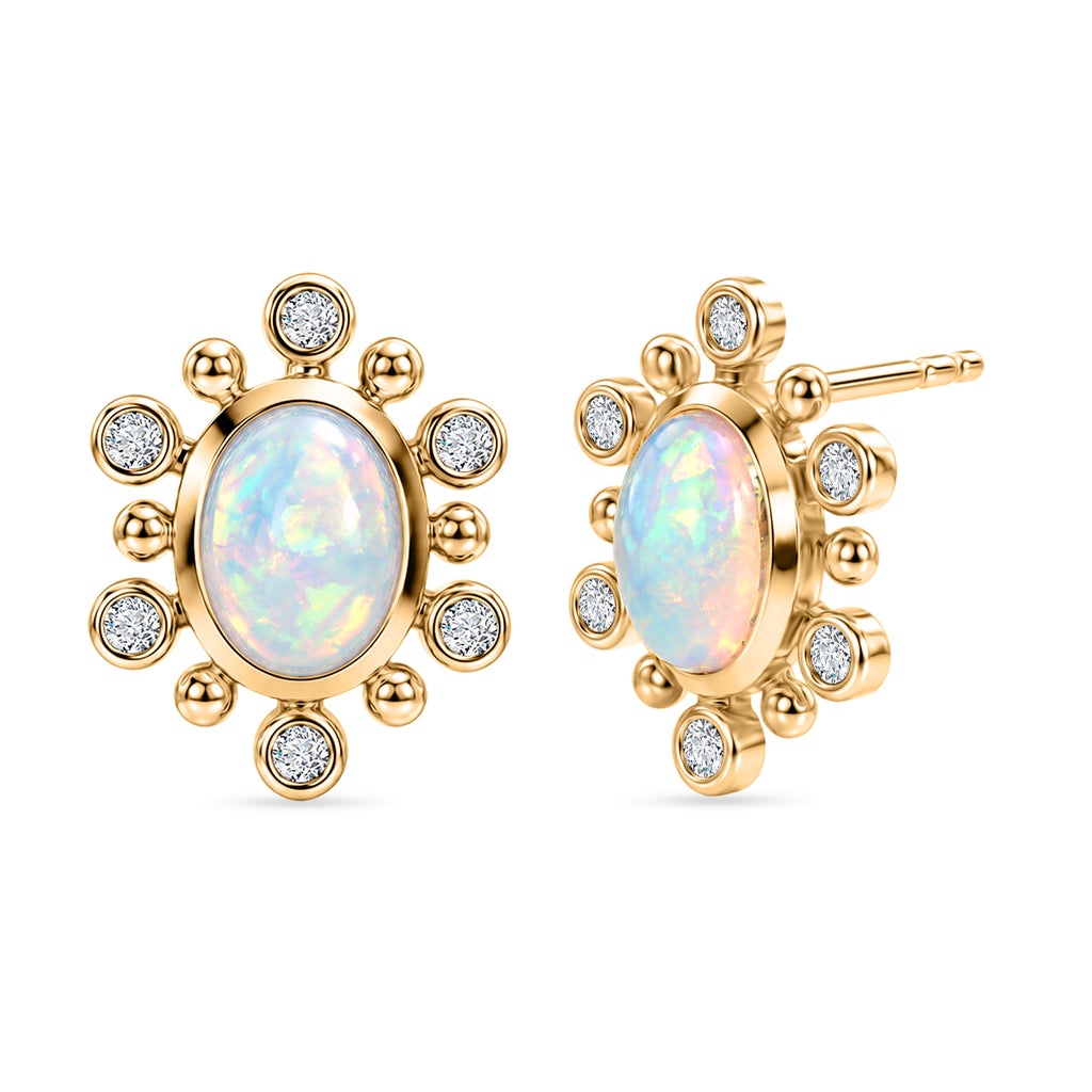 D'Joy AA Natürlicher, äthiopischer Welo Opal, Weißer Zirkon Ohrringe 925 Silber Gold ca. 1.13 ct