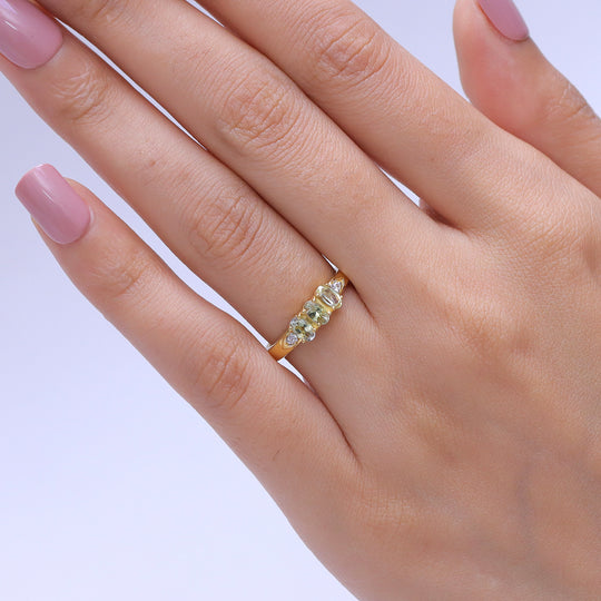 D'Joy Grüner Tansanit, Weißer Zirkon Ring 925 Silber Vergoldet (Größe 21.00) ca. 0,76 ct
