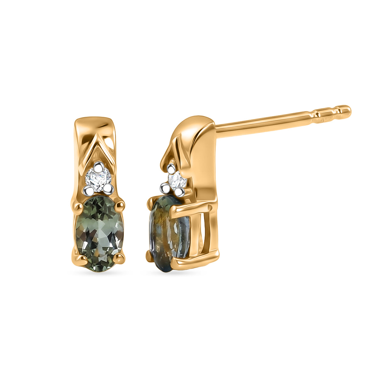D'Joy Grüner Tansanit, Weißer Zirkon Ohrringe 925 Silber Gold ca. 0,53 ct.