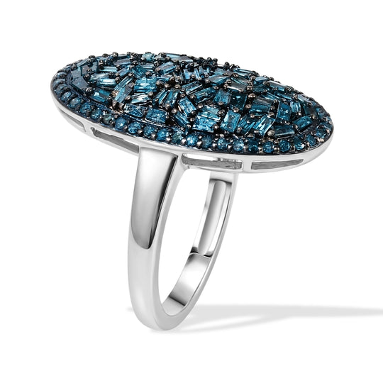 D'Joy Blauer Diamant (IR) Ring 925 Silber Rhodiniert (Größe 17.00) ca. 0.98 ct