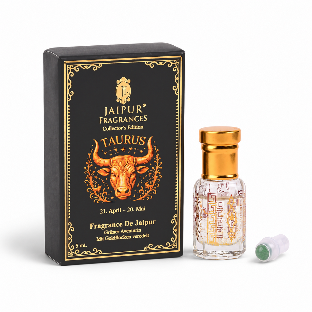 Taurus ?  Jaipur Attar / Oil: Fragrance dé Jaipur Key Notes (Vibe): Rich Florals • Warm Amber • Earthy Elegance Recommended Stone / Crystal: Green Aventurine / Green Onyx (abundance & grounding) With Gold Flakes