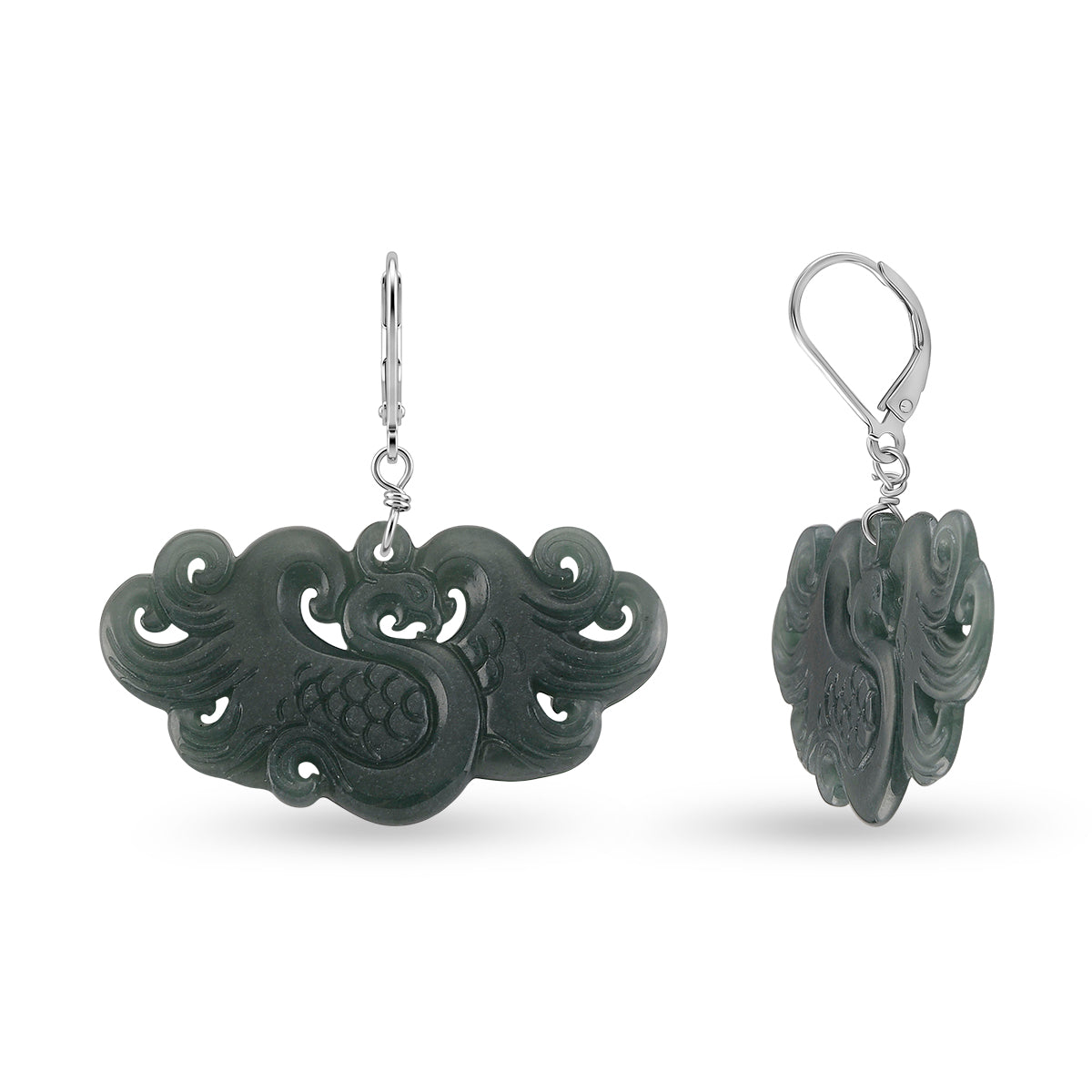 D'Joy Natürlicher Olmek Jadeit Ohrringe 925 Silber Rhodiniert ca. 40.00 ct