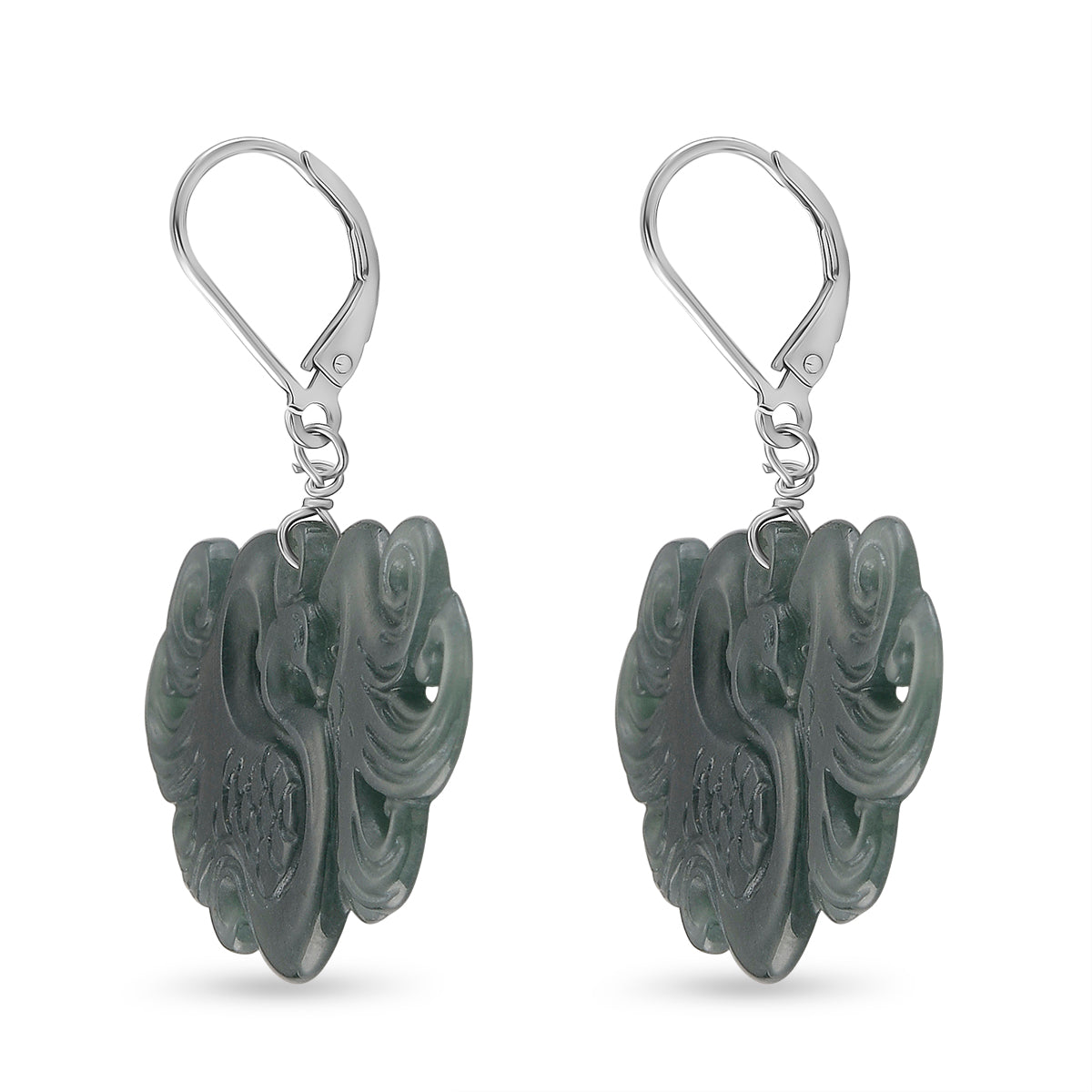 D'Joy Natürlicher Olmek Jadeit Ohrringe 925 Silber Rhodiniert ca. 40.00 ct