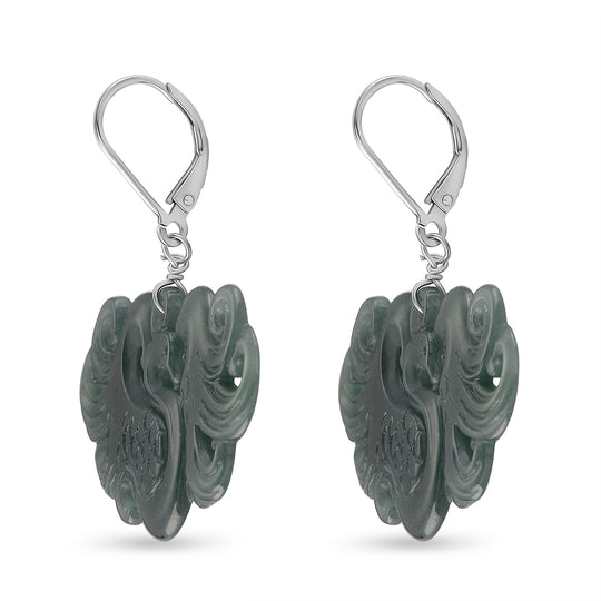 D'Joy Natürlicher Olmek Jadeit Ohrringe 925 Silber Rhodiniert ca. 40.00 ct