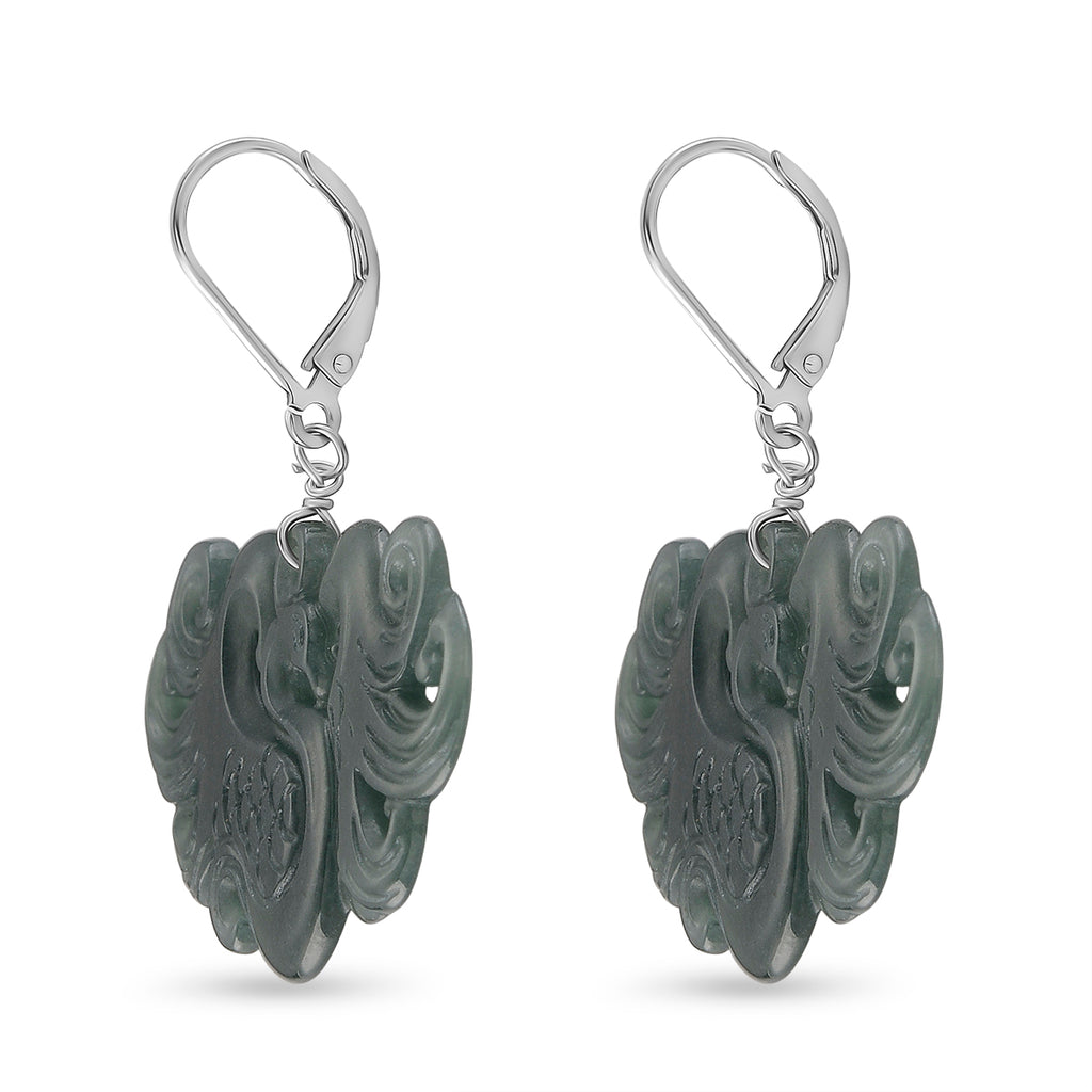 D'Joy Natürlicher Olmek Jadeit Ohrringe 925 Silber Rhodiniert ca. 40.00 ct