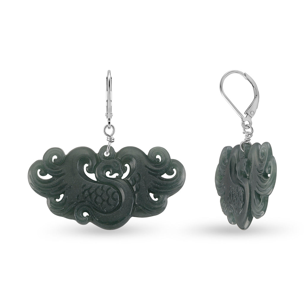 D'Joy Natürlicher Olmek Jadeit Ohrringe 925 Silber Rhodiniert ca. 40.00 ct