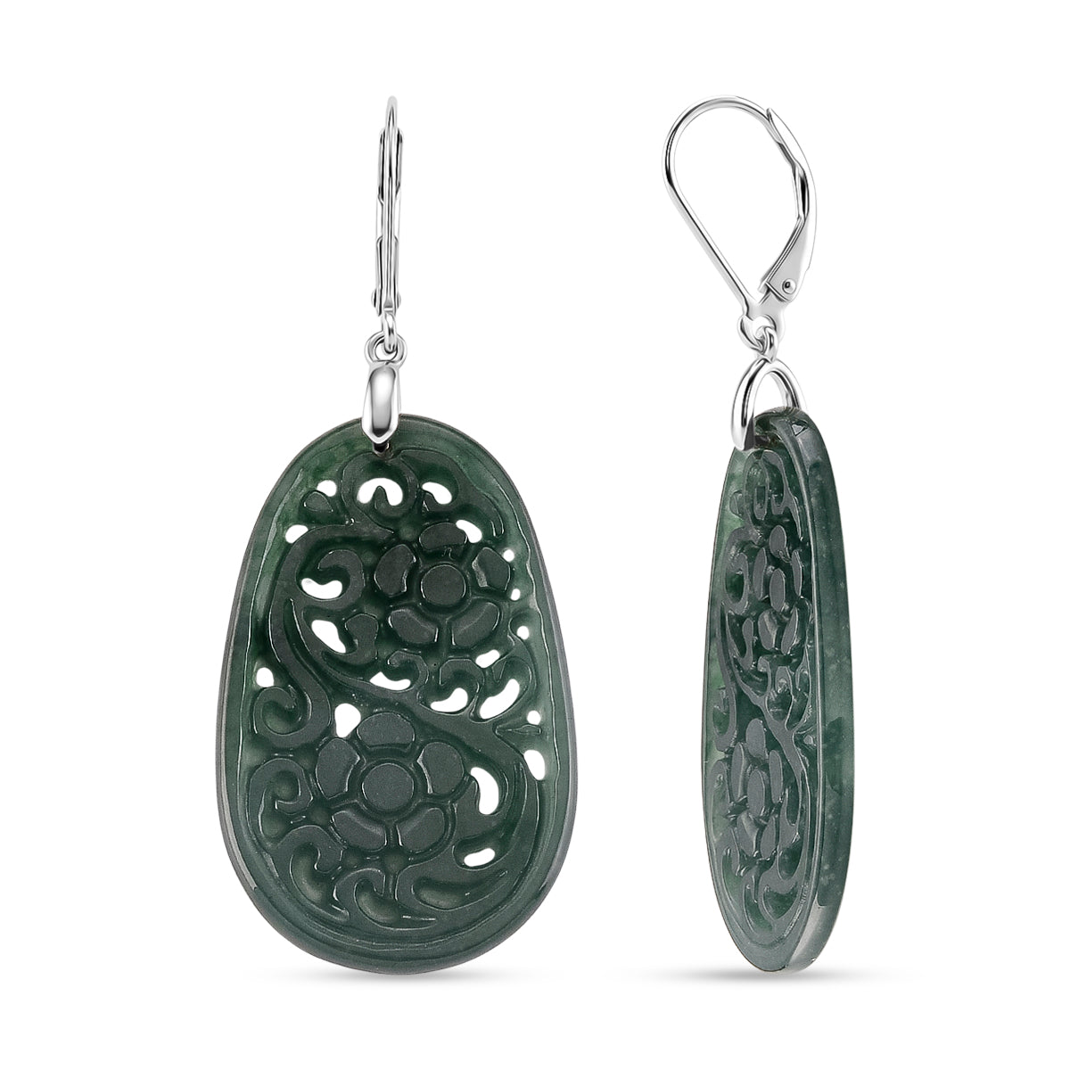 D'Joy Natürlicher Olmek Jadeit Ohrringe 925 Silber Rhodiniert ca. 35.00 ct