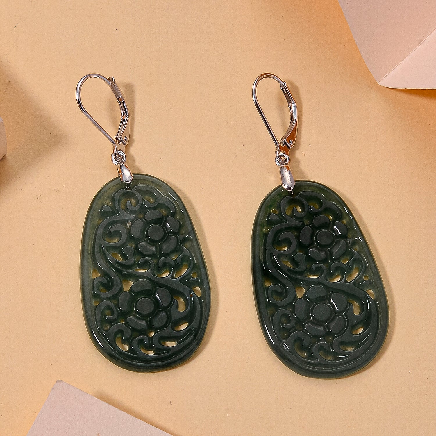 D'Joy Natürlicher Olmek Jadeit Ohrringe 925 Silber Rhodiniert ca. 35.00 ct