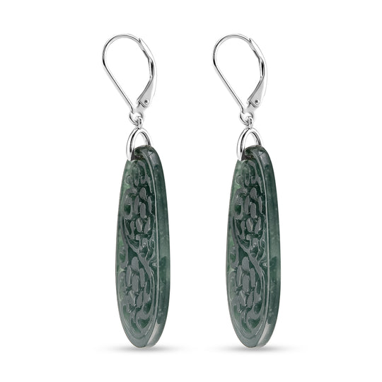 D'Joy Natürlicher Olmek Jadeit Ohrringe 925 Silber Rhodiniert ca. 35.00 ct