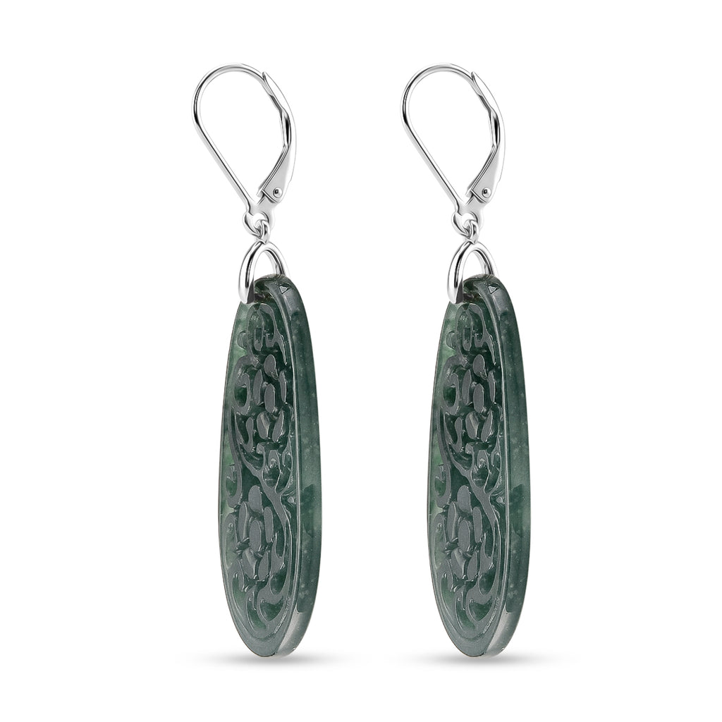 D'Joy Natürlicher Olmek Jadeit Ohrringe 925 Silber Rhodiniert ca. 35.00 ct