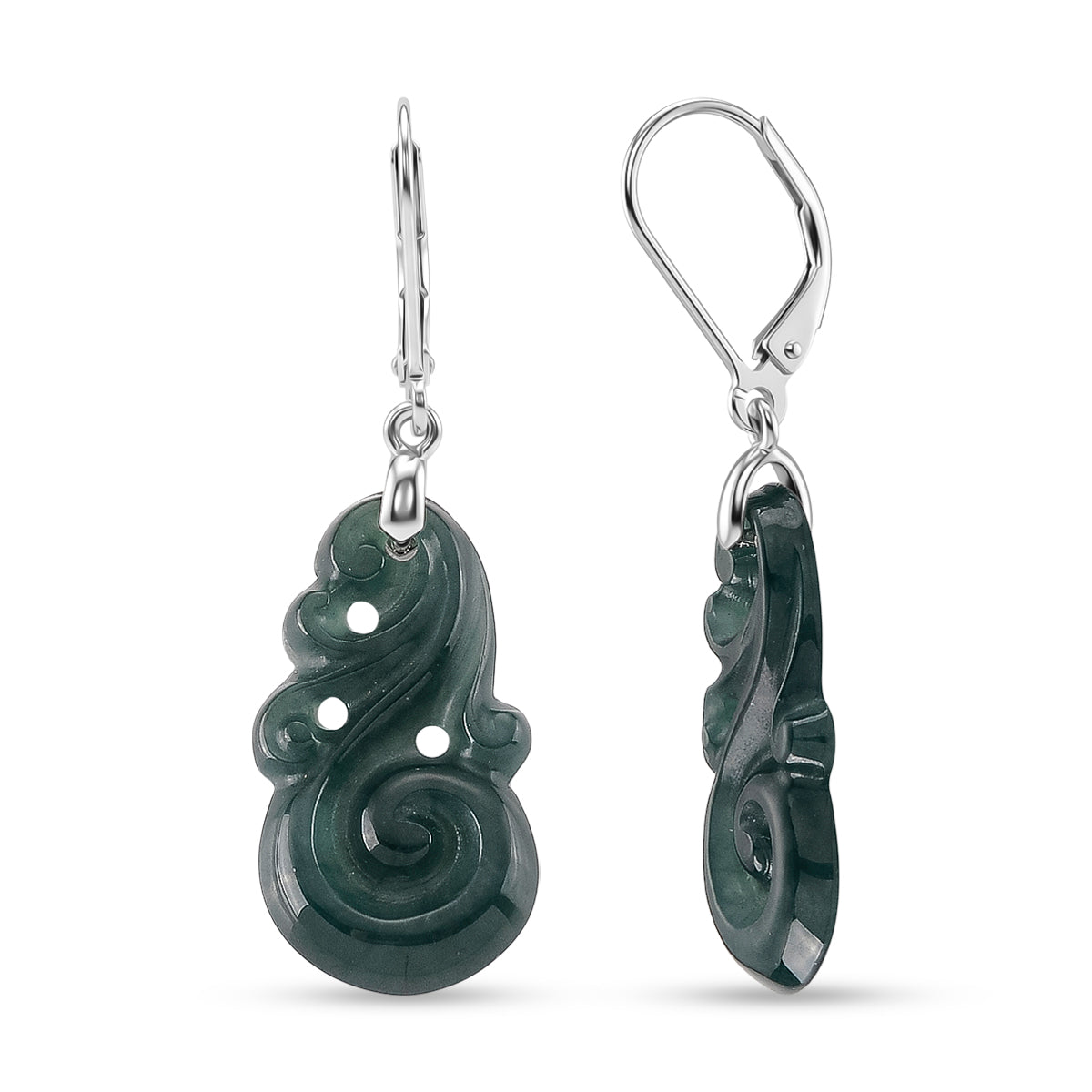 D'Joy Natürlicher Olmek Jadeit Ohrringe 925 Silber Rhodiniert ca. 10.00 ct