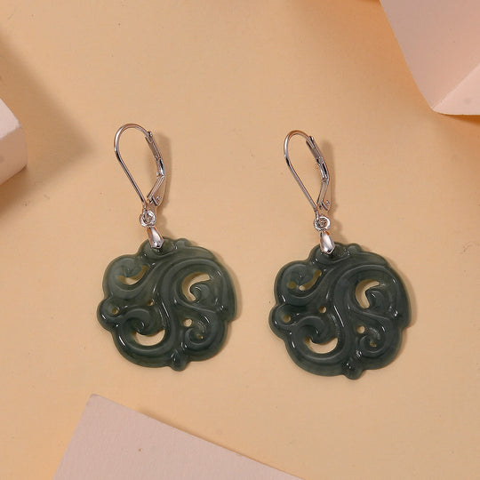 D'Joy Natürlicher Olmek Jadeit Ohrringe 925 Silber Rhodiniert ca. 15.00 ct