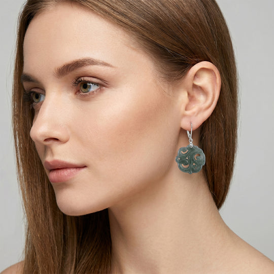 D'Joy Natürlicher Olmek Jadeit Ohrringe 925 Silber Rhodiniert ca. 15.00 ct
