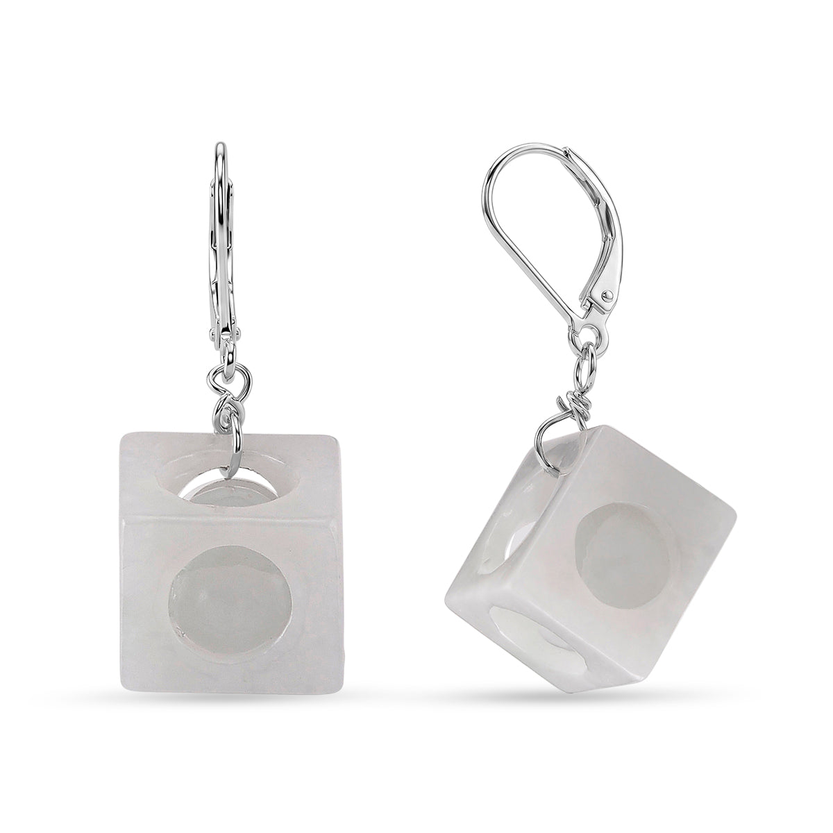 D'Joy Weiße Jade Ohrringe 925 Silber Rhodiniert ca. 50.00 ct