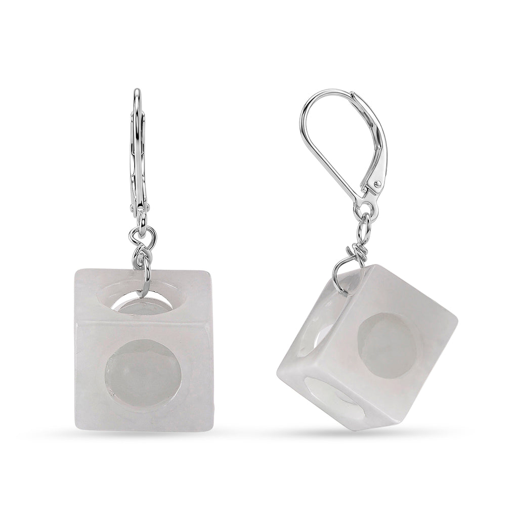 D'Joy Weiße Jade Ohrringe 925 Silber Rhodiniert ca. 50.00 ct