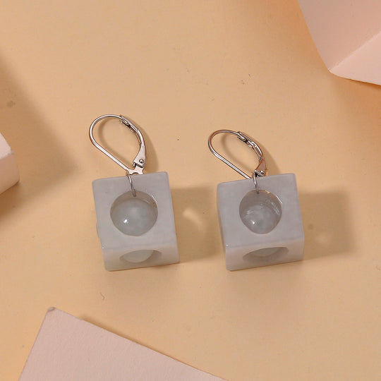 D'Joy Weiße Jade Ohrringe 925 Silber Rhodiniert ca. 50.00 ct