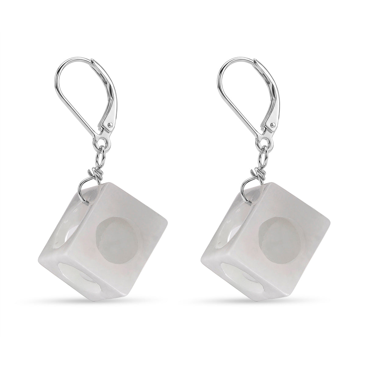 D'Joy Weiße Jade Ohrringe 925 Silber Rhodiniert ca. 50.00 ct