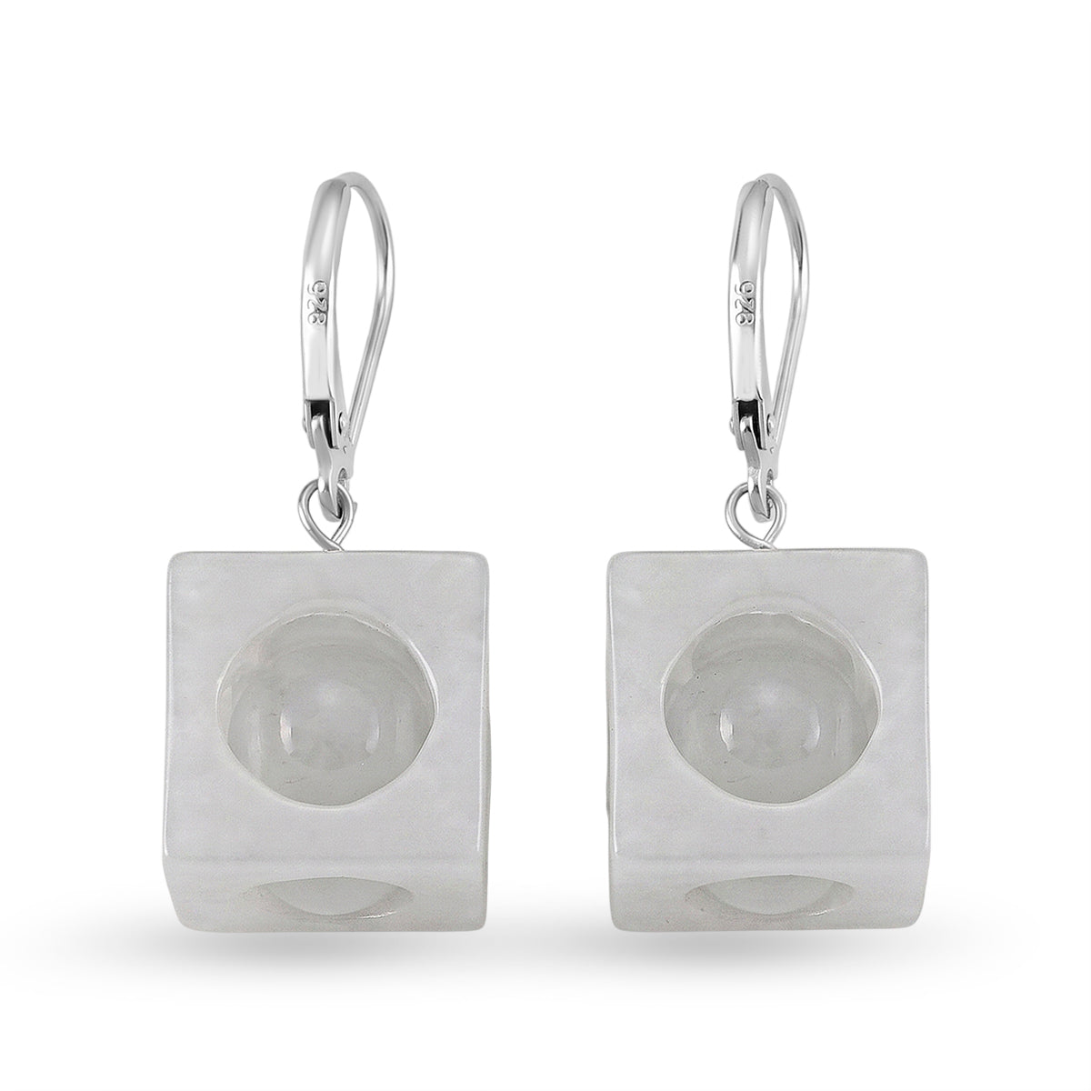 D'Joy Weiße Jade Ohrringe 925 Silber Rhodiniert ca. 50.00 ct