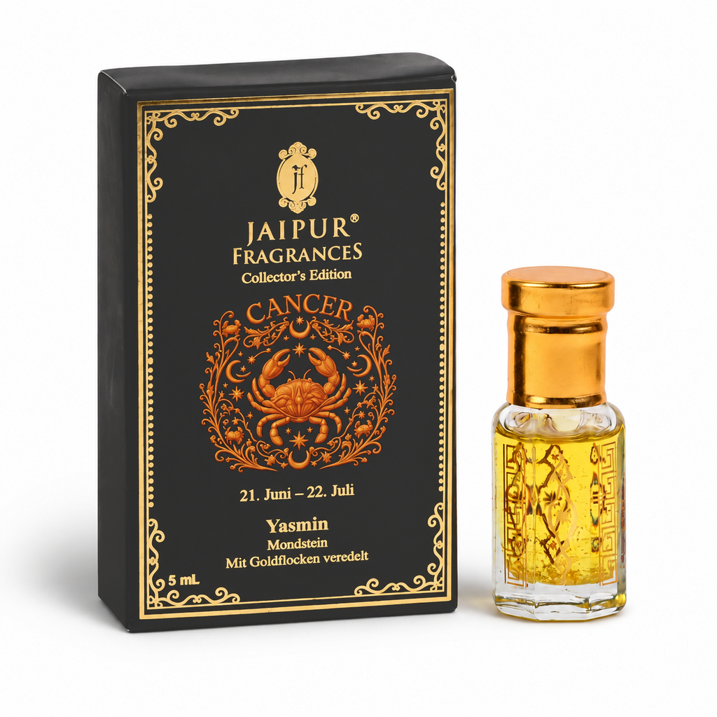 Cancer ?  Jaipur Attar / Oil: Yasmin Key Notes (Vibe): Jasmine Bloom • Soft Floral Sweetness Recommended Stone / Crystal: Moonstone (emotional balance) With Gold Flakes