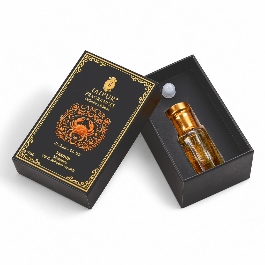 Cancer ?  Jaipur Attar / Oil: Yasmin Key Notes (Vibe): Jasmine Bloom • Soft Floral Sweetness Recommended Stone / Crystal: Moonstone (emotional balance) With Gold Flakes