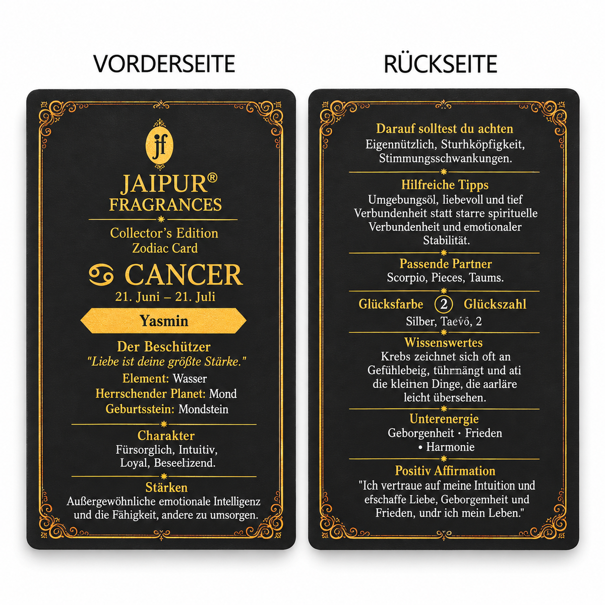 Cancer ?  Jaipur Attar / Oil: Yasmin Key Notes (Vibe): Jasmine Bloom • Soft Floral Sweetness Recommended Stone / Crystal: Moonstone (emotional balance) With Gold Flakes
