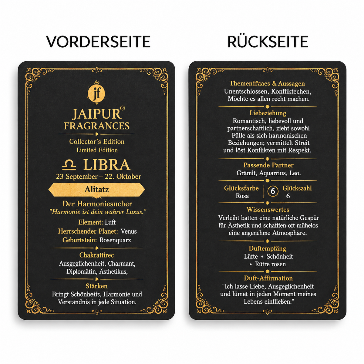 Libra ?  Jaipur Attar / Oil: Alfaaz Key Notes (Vibe): Romantic Floral • Smooth Musk • Harmony Accord Recommended Stone / Crystal: Rose Quartz (love & harmony) With Gold Flakes