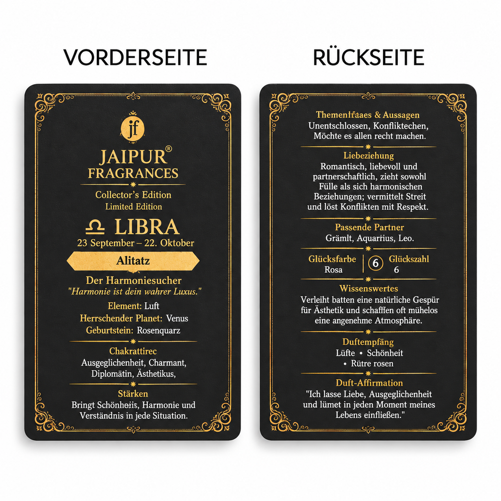 Libra ?  Jaipur Attar / Oil: Alfaaz Key Notes (Vibe): Romantic Floral • Smooth Musk • Harmony Accord Recommended Stone / Crystal: Rose Quartz (love & harmony) With Gold Flakes