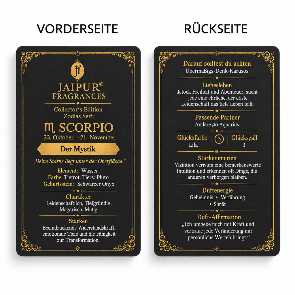 Scorpio ?  Jaipur Attar / Oil: Oudh Musk Key Notes (Vibe): Dark Oud • Deep Musk • Intense Mystery Recommended Stone / Crystal: Garnet / Red Jasper (power & transformation) With Gold Flakes