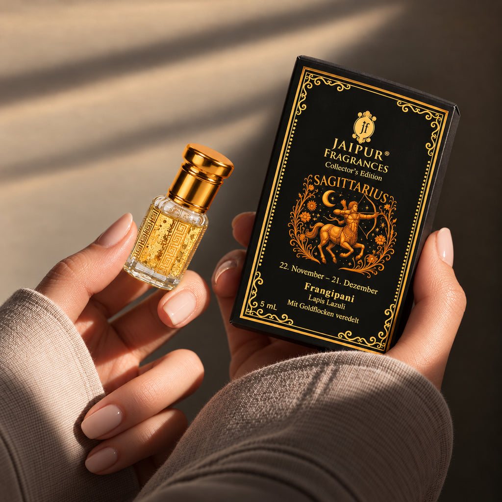 Sagittarius ?  Jaipur Attar / Oil: Frangipani Key Notes (Vibe): Exotic Tropical Floral • Sunny Warmth Recommended Stone / Crystal: Blue Topaz / Lapis Lazuli (wisdom & expansion) With Gold Flakes