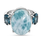 D'Joy AA Larimar, London Blau Topas Ring 925 Silber Rhodiniert (Größe 17.00) ca. 13,25 ct