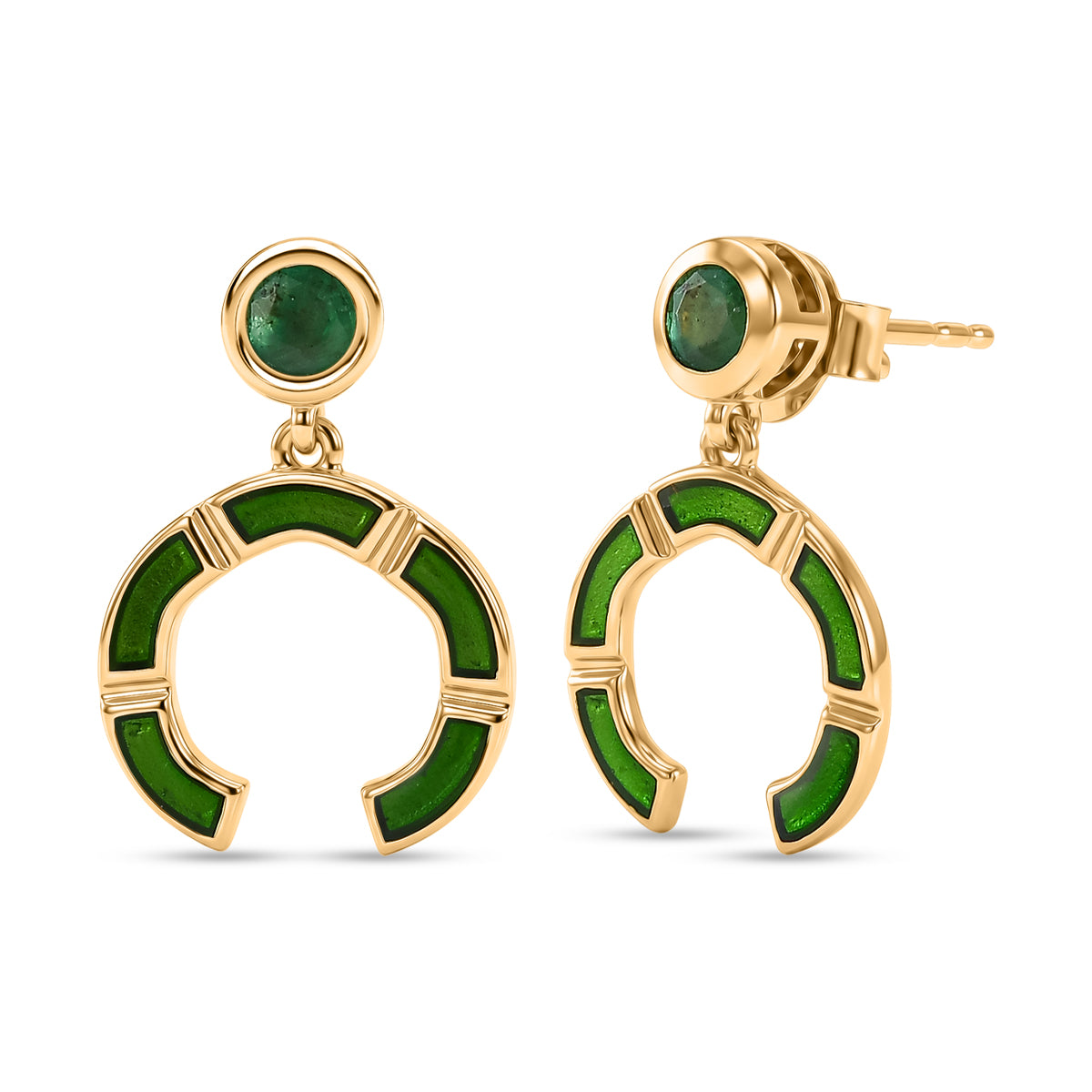 D'Joy AAA Kagem Sambischer Smaragd Ohrringe 925 Silber 750 Gelbgold vermeil ca. 0.93 ct