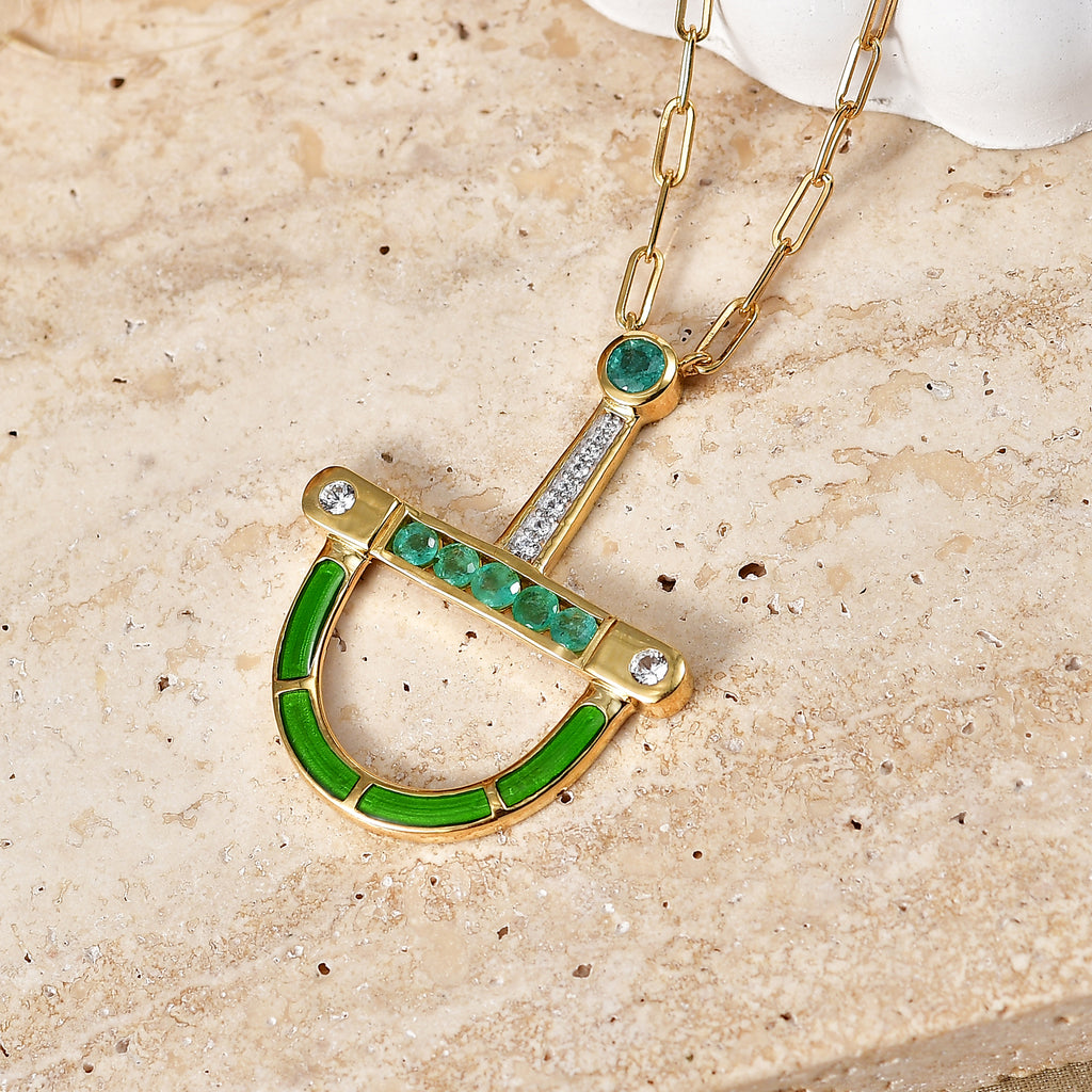D'Joy AAA Kagem Sambischer Smaragd Halskette ca. 50 cm 925 Silber 750 Gelbgold vermeil ca. 0.59 ct