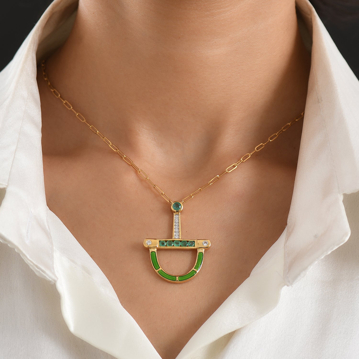 D'Joy AAA Kagem Sambischer Smaragd Halskette ca. 50 cm 925 Silber 750 Gelbgold vermeil ca. 0.59 ct