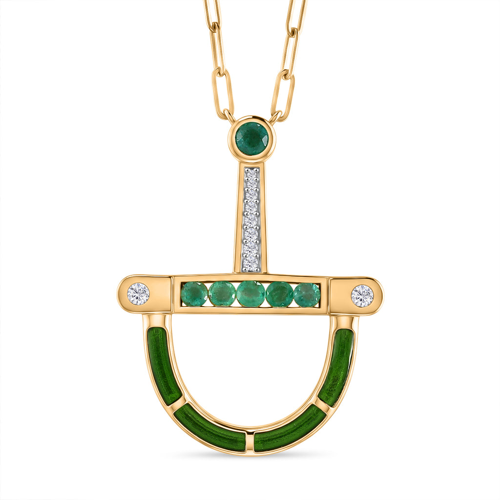 D'Joy AAA Kagem Sambischer Smaragd Halskette ca. 50 cm 925 Silber 750 Gelbgold vermeil ca. 0.59 ct