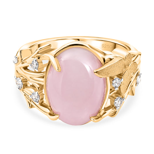 GP Italienischer Garten Kollektion - AA Kunzit, Weißer Zirkon Ring 925 Silber 750 Gelbgold vermeil (Größe 19.00) ca. 6.71 ct