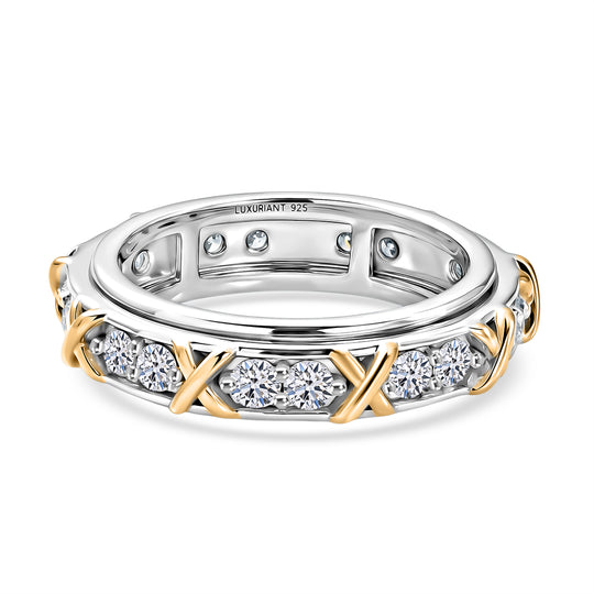 LUXURIANT DIAMOND - Lab Grown Diamant SGL zertifiziert SI-GH Ring 925 Silber Rhodiniert und 750 Gelbgold Vermeil (Größe 20.00) ca. 1.00 ct