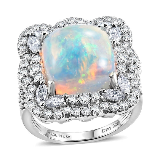 D'Joy AA Natürlicher, äthiopischer Welo Opal, Moissanit Ring 925 Silber Rhodiniert (Größe 18.00) ca. 6,20 ct