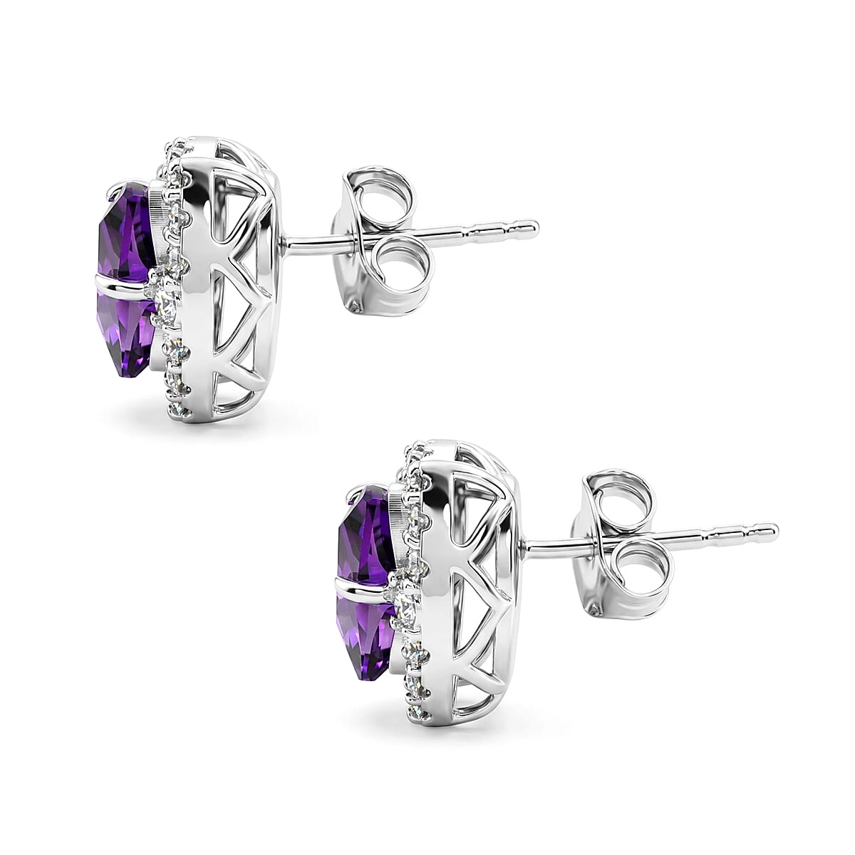D'Joy AA Amethyst, Moissanit AGI zertifiziert Ohrringe 925 Silber Rhodiniert ca. 3,62 ct.